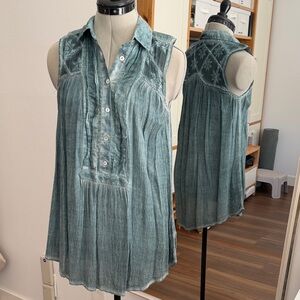 Free People Sleeveless Teal Blouse S